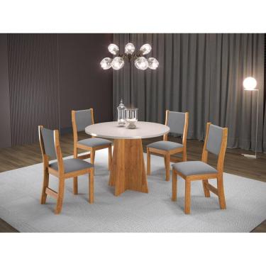 Imagem de Conjunto Sala de Jantar Mesa Chilli 90cm Tampo Redondo com 4 Cadeiras Sol Viero Mel/Blonde/Cinza