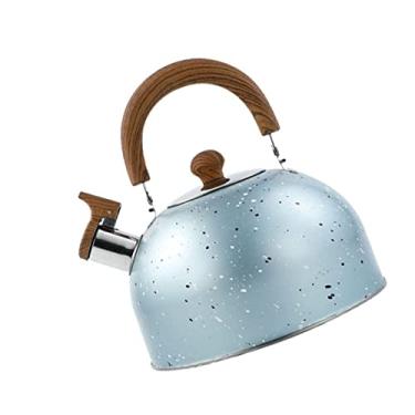 Imagem de Chaleiras de chá, apito de aço, chaleira de água de grande capacidade, fundo plano, água quente, rápido para ferver para indução de gás, chaleira de água, chaleira de chá, grau alimentício inoxidável (azul)