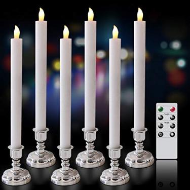 Imagem de Velas de cintilação DRomance sem chamas operadas com controle remoto e temporizador, Moderno, White With Silver Holder