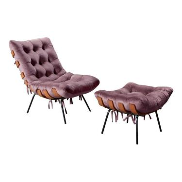 Imagem de Poltrona Costela de Adão com Puff Botonê Decoração Sala Varanda Recepção