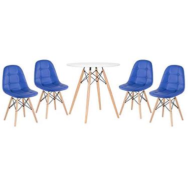 Imagem de Loft7, Kit Mesa Eames 70 cm + 4 cadeiras Eames Botonê Mesa branco com cadeiras azul