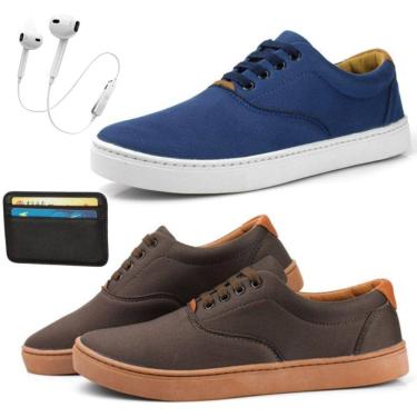 Imagem de Kit 2 Sapatenis Masculino Com Porta Cartão Pequeno e Fone de Ouvido