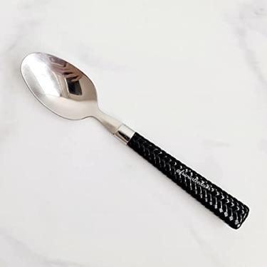 Imagem de CJ 6 COLHERES P/SOBREMESA DE AÇO INOX C/CABO DE PLÁSTICO RATTAN PRETO 18cm