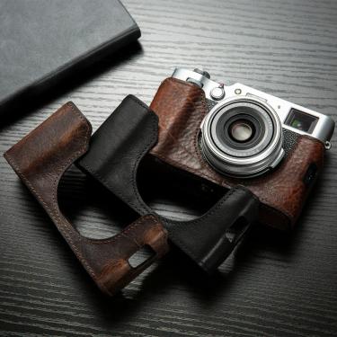 Imagem de Bolsa de câmera de couro genuíno para Fujifilm  caso artesanal  metade do corpo  X100V  X100F