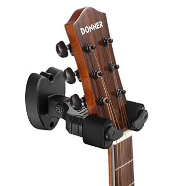 Imagem de Donner Suporte de parede para guitarra com trava, 1 pacote, gancho de parede para guitarra elétrica acústica, baixo, ukulele, bandolim, preto