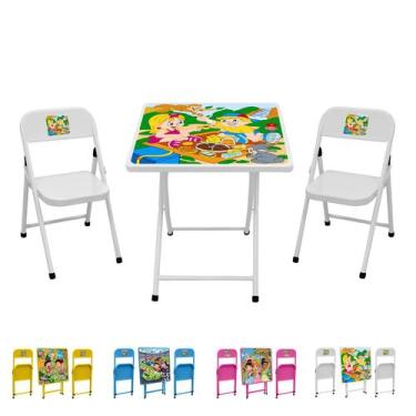 Imagem de Conjunto De Mesa Infantil Com 2 Cadeiras Dobrável Aço Jogo - Açomix
