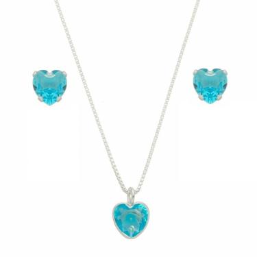 Imagem de Colar De Prata 40cm Pingente Brinco Ponto De Luz Turmalina