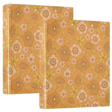 Imagem de Fichários de caderno com padrão flores brilhantes estilo anos 70 anéis redondos fichários de caderno de 3,5 cm com bolsos internos, pacote com 1/2 fichários para capa dura escolar