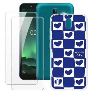 Imagem de MILEGOO Capa para Nokia C2 + 2 peças protetoras de tela de vidro temperado, capa de TPU de silicone macio para Nokia C2 (5,7 polegadas)