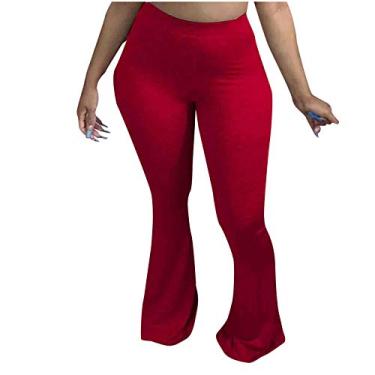 Imagem de Calça feminina flare pequena cintura alta calça lounge jeans verão algodão calça social slim fit casual, Vermelho, 4G