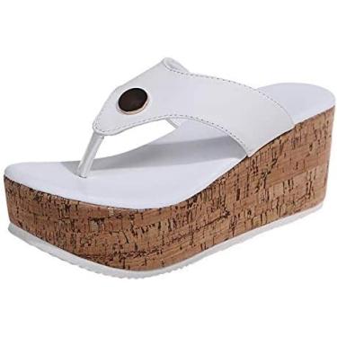 Imagem de Sandálias abertas respiráveis de verão com laço de dedo do pé sem cadarço sandálias femininas de praia azul-petróleo chinelos femininos (branco a)