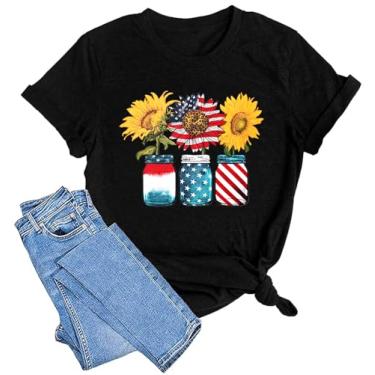 Imagem de Camisetas femininas com estampa de flores de girassol camisetas inspiradoras casuais Faith Shirt Tops, Bandeira preta, GG