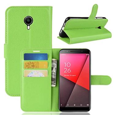 Imagem de Capa Vodafone Smart N9 Lite, capa carteira flip de couro PU premium com compartimento para cartão, suporte e fecho magnético [capa interior à prova de choque de TPU] Compatível com Vodafone Smart N9