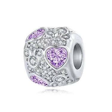 Imagem de MiWangLing Berloque de cristal de coração de rato com pingente de animais pavimentado CZ para pulseira Pandora, Cristal, Base