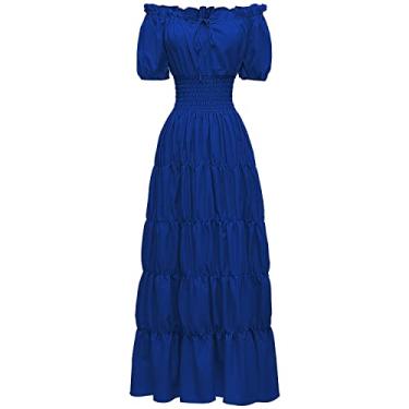 Imagem de Abaowedding Vestido feminino renascentista medieval camisa pirata camponesa top irlandês sob vestido, Azul royal, 3G