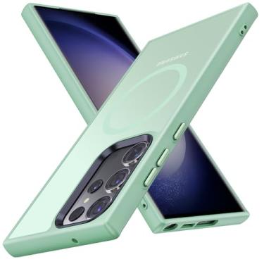 Imagem de YSLBWLE Capa magnética para Galaxy S23 Ultra, [compatível com magnético], [proteção contra quedas de grau militar de 3,5 m] fina protetora translúcida fosca, capa protetora de TPU + PC para telefone