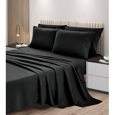 Imagem de Chezmoi Collection Jogo de cama solteiro preto de 4 peças - Lençol de microfibra escovada respirável extra macio com bolso profundo de 38 cm e 2 fronhas