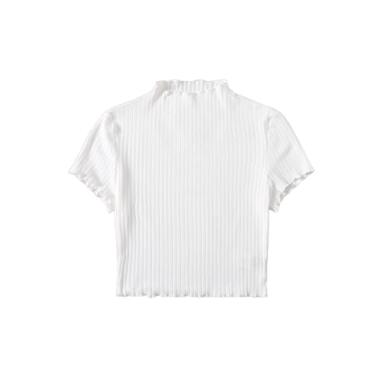Imagem de Floerns Blusa feminina plus size canelada com acabamento de alface e gola redonda e manga curta, Branco, 3G Plus Size