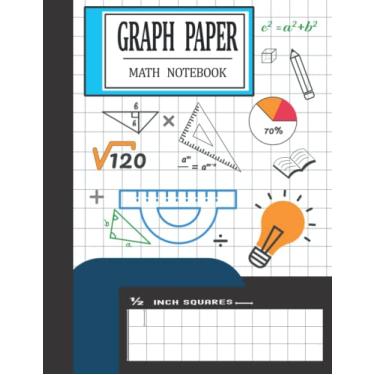 Imagem de Caderno de matemática de papel milimetrado: papel quadriculado de 1/2 polegada para alunos do ensino fundamental de matemática, multiplicação ou ciências | Caderno de composição pautado quádruplo -