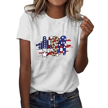 Imagem de 4th of July Heart Graphic Shirts Women American Flag Patriotic Camiseta Casual Stars Stripes Independence Day Tops, Branco, G