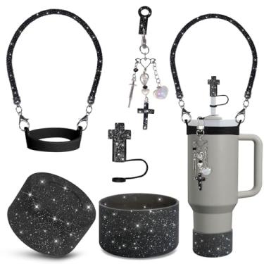 Imagem de VirgoCCY Conjunto de 5 peças de acessórios Stanley Cup de 30 e 1,134 g, inclui 1 capa de canudo com glitter, 1 alça de alça de glitter, 1 pingente de adaptador de canudo em branco com 1 pingente de
