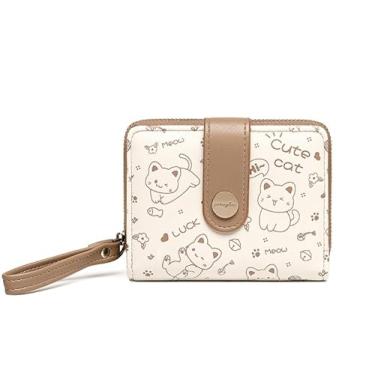 Imagem de Carteira pequena de gato fofo, carteira de couro PU, porta-cartões, porta-moedas, para mulheres, meninas e mulheres, Caqui, one size, Carteira com porta-cartões e moedas de papel-moeda
