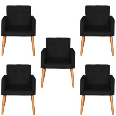 Imagem de Kit 5 Poltronas Decorativa para Sala de Estar Recepção Sala de Espera estofada pés palito madeira MOBLAN Decor (Preto)