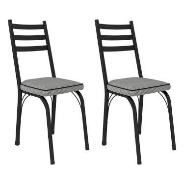 Imagem de Kit 2 Cadeiras De Cozinha Luisiana Estampado Platina Pés De Ferro Preto