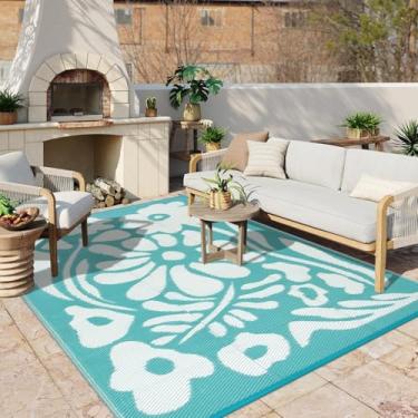 Imagem de Uphome Tapetes para ambientes externos, 20 x 25 cm, impermeável, reversível e floral, tapete de acampamento, tapete externo de palha de plástico para pátio, tapete dobrável grande para uso ao ar