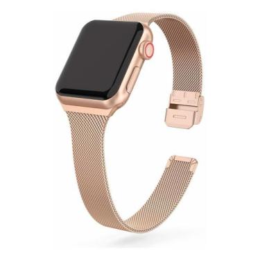 Imagem de Pulseira Milanese Slim Compatível Apple Watch - Baú do Viking, Rose-Go