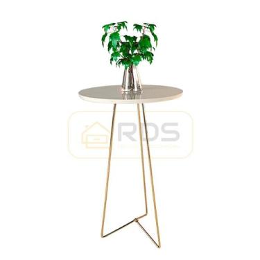 Imagem de Mesa de Canto Apoio Lateral Redonda Sala Pés de Aço Dourado - RDS Meta