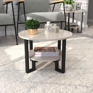 Imagem de Mesa De Centro Redonda 2 Tampos Pés Preto Off-white - Lojas RDS