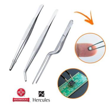 Imagem de Jogo de 3 Pinças Aço Inox 17 cm Modelismo Artesanato Strass Maquetes S