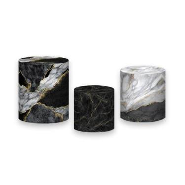 Imagem de Trio de Capas de Cilindro - Efeito Mármore Cinza,Preto e Dourado 089 -