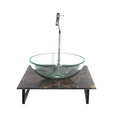 Imagem de Kit Cuba Vidro Redonda 10Mm Incolor Tampo Vidro 40Cm X 40Cm - Cubas E 