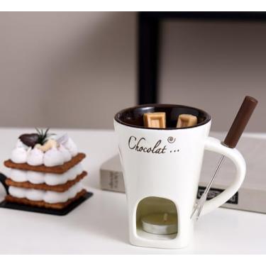 Imagem de Fondue Pot Set for Chocolate Cheese Candy,Mini Ceramic Fondue Mugs,Chocolate Fondue Mug Set with Forks,Chocolate Melting Mugs,Melt Hot Pot Mugs Set for Butter Caramel (White)