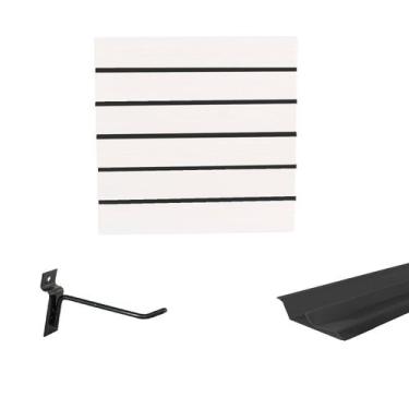 Imagem de Painel Canaletado Branco em Mdf 0,61 x 0,61m com Perfil Pvc Preto e 10