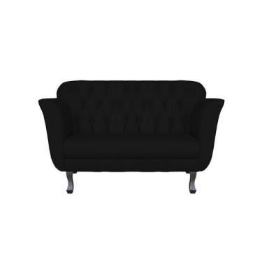 Imagem de Namoradeira Decorativa Dália Suede Preto 2 Lugares Pés Madeira Ms Deco