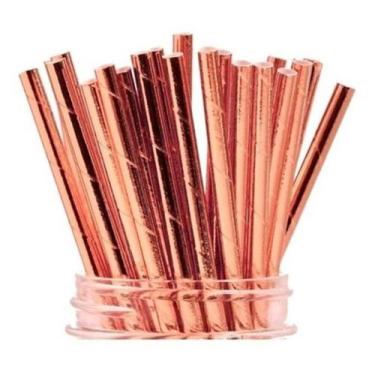 Imagem de Canudo de Papel Rose Gold Metalizado 6mmx200mm - 4375 - 12 unidades - 