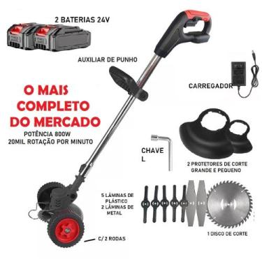 Imagem de Cortador de Grama com Roda C/ 2 Baterias 24V e Diversas Lâminas 3 EM 1
