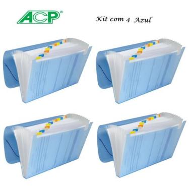 Imagem de Pasta Sanfonada Plastica A4 12 Divisoes Azul Kit c/4 Pcs ACP
