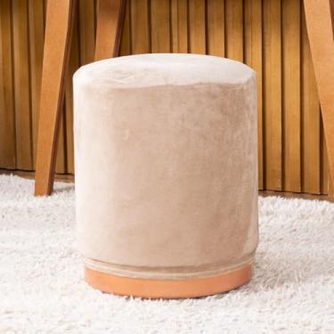 Imagem de Capa de Puff Redondo Grande Avulsa Lisa Ajustável com Elástico - Tecido Veludo Suede Decoração Banquinho Cilindro Luxo Para Sala Quarto Pufe Banco Protetor Banqueta Centro (Bege)