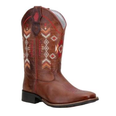 Imagem de Bota Texana Capelli Boots Feminina Couro Bordado Cano Médio, Marrom, 3