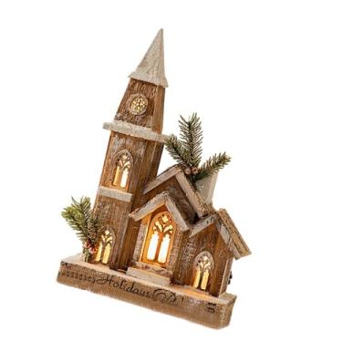 Imagem de Generic Igreja de madeira iluminada de Natal em miniatura enfeite de mesa decorativo de Natal exibe 17,3 x 10 polegadas para quarto multiuso