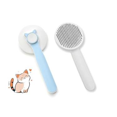 Imagem de Generic Escova fofa para gatos e cães, design ergonômico, agulhas de aço antiquebra, cabo telescópico, sistema de cliques e limpeza, cuidados confortáveis e eficientes (azul)