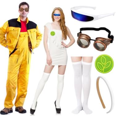 Imagem de Vinsatin 5 Pcs Halloween Robot Couple Costume Accessories for Adult with Steampunk Goggles Futuristic Sunglasses Plant Symbol Patch Headband and Socks for Men Women Halloween Cosplay Party