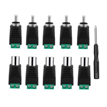 Imagem de Eightnoo Adaptador de fio RCA para alto-falante, 10 peças RCA para AV conector terminal de parafuso Phono RCA macho plugue fêmea conversor sem solda conectores de fios de alto-falante de áudio/vídeo
