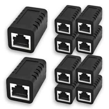 Imagem de XANHAM Extensor de cabo Ethernet de acoplador RJ45 fêmea para conector fêmea Cat7 Cat6 Cat5e Cat5 LAN em linha adaptador de extensão de cabo de remendo Newwork (preto, pacote com 10)