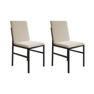Imagem de Kit 2 Cadeiras De Jantar Estofadas Mônaco Veludo Bege Preto