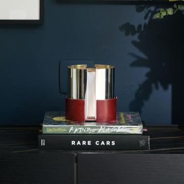 Imagem de Vaso Poiesis PP Prata com Base de Couro Vermelho - St James